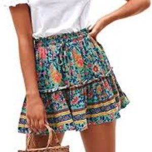 CUPSHE Caccati Boho Drawstring Floral Tiered Mini Skirt - Medium